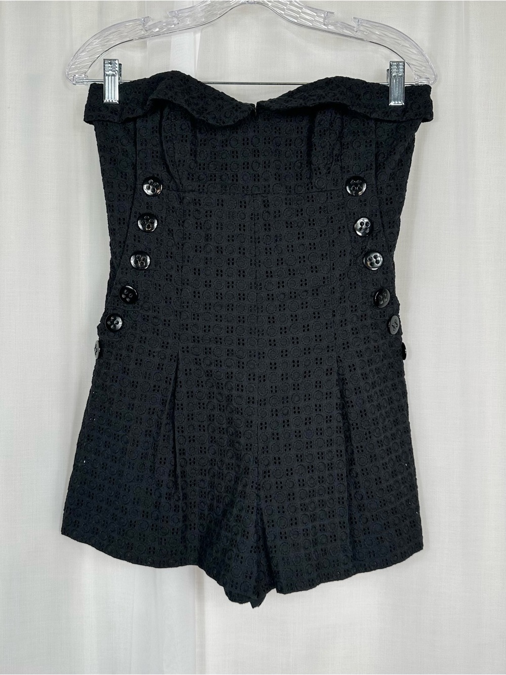 Vintage Y2K Betsey Johnson Black Eyelet Strapless Romper Corset Bodice Size 4